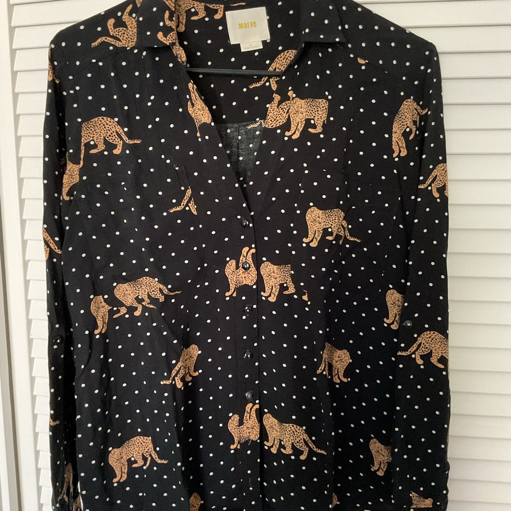 Maeve Black Shirt with Leopard and Dot Design from Anthropologie